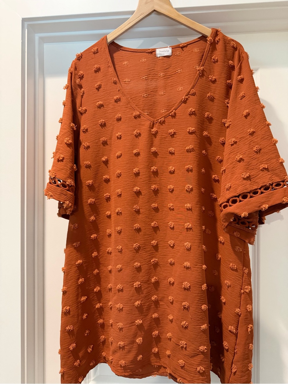 Rust Orange Textured V-Neck Women’s Bathing Suit Cover Up Size Large
